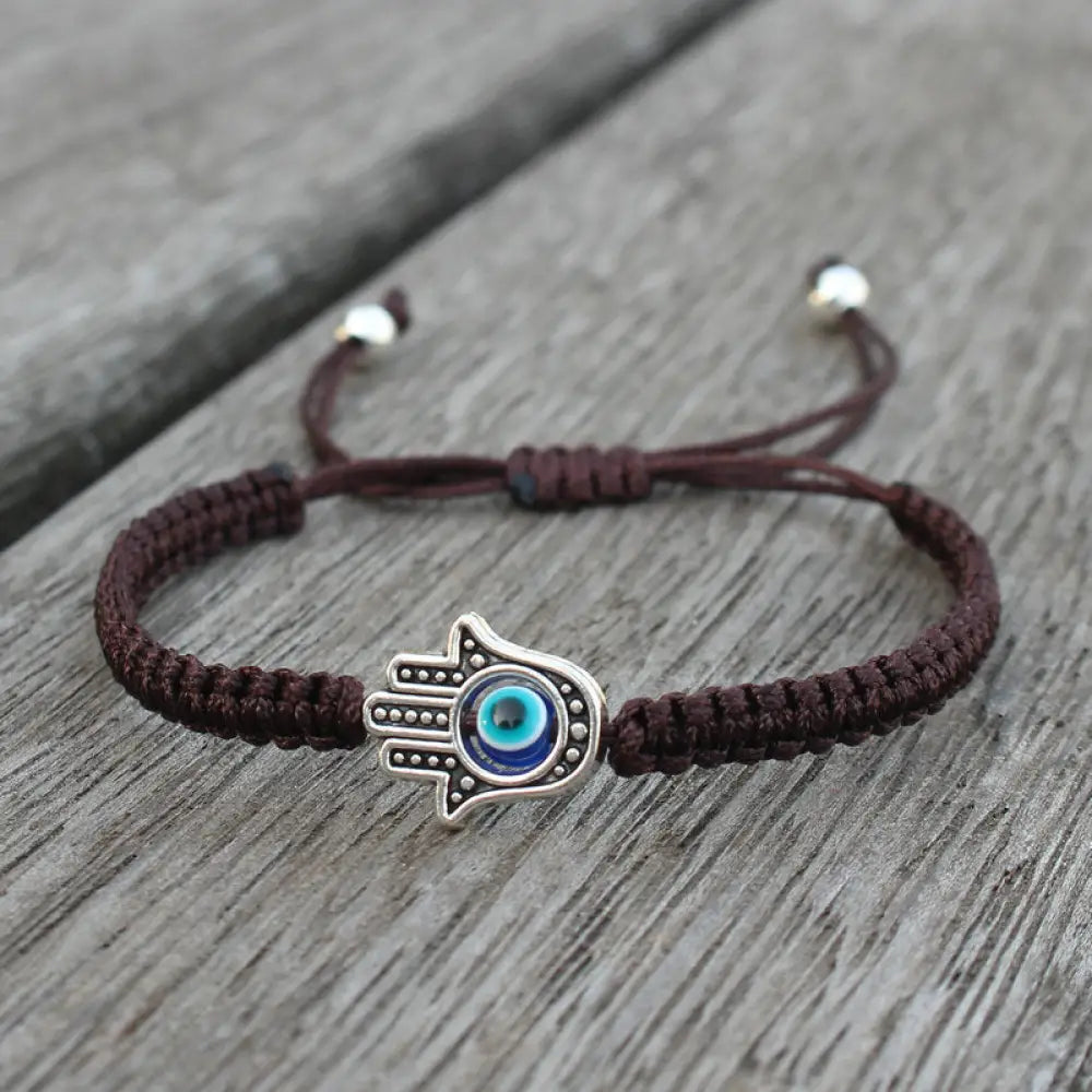 Buddha Stones Handmade Hamsa Symbol Protection Luck String Bracelet - BWOOOH - Brown(Bracelet Size 16-24cm) - Bracelet