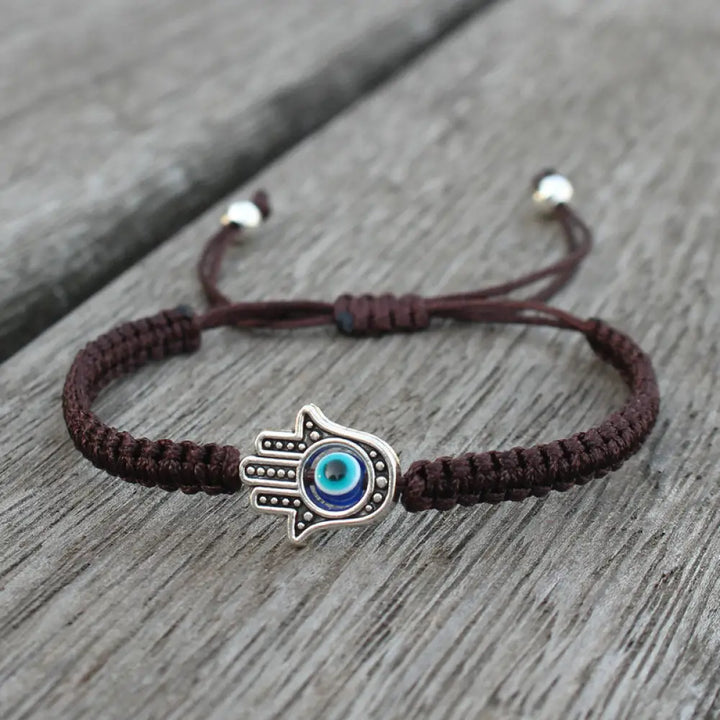 Buddha Stones Handmade Hamsa Symbol Protection Luck String Bracelet - BWOOOH - Brown(Bracelet Size 16-24cm) - Bracelet