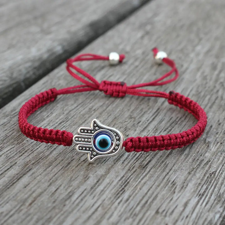 Buddha Stones Handmade Hamsa Symbol Protection Luck String Bracelet - BWOOOH - DarkRed(Bracelet Size 16-24cm) - Bracelet