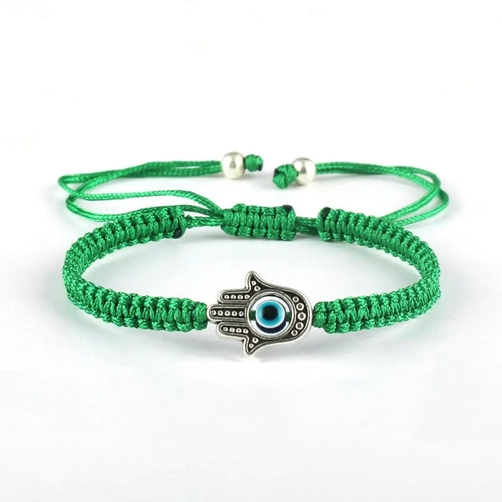 Buddha Stones Handmade Hamsa Symbol Protection Luck String Bracelet - BWOOOH - Green(Bracelet Size 16-24cm) - Bracelet