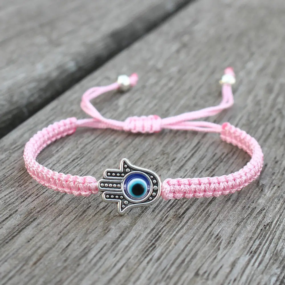 Buddha Stones Handmade Hamsa Symbol Protection Luck String Bracelet - BWOOOH - Pink(Bracelet Size 16-24cm) - Bracelet