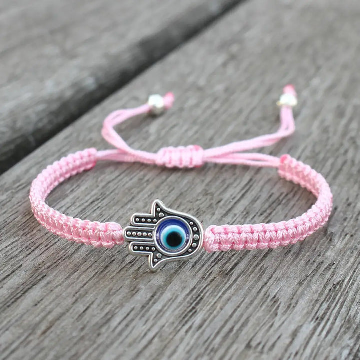 Buddha Stones Handmade Hamsa Symbol Protection Luck String Bracelet - BWOOOH - Pink(Bracelet Size 16-24cm) - Bracelet