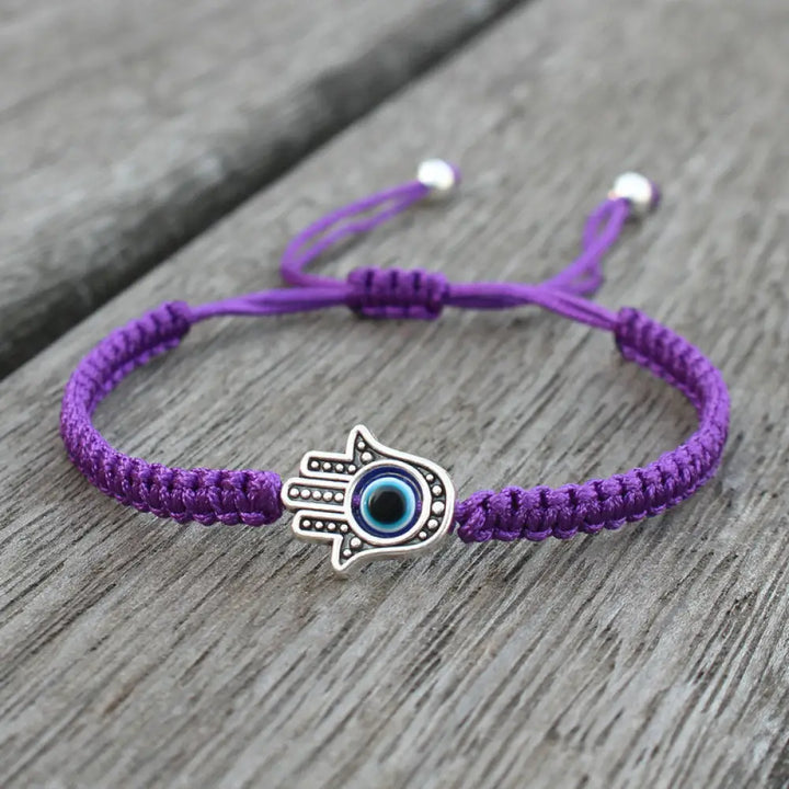 Buddha Stones Handmade Hamsa Symbol Protection Luck String Bracelet - BWOOOH - Purple(Bracelet Size 16-24cm) - Bracelet