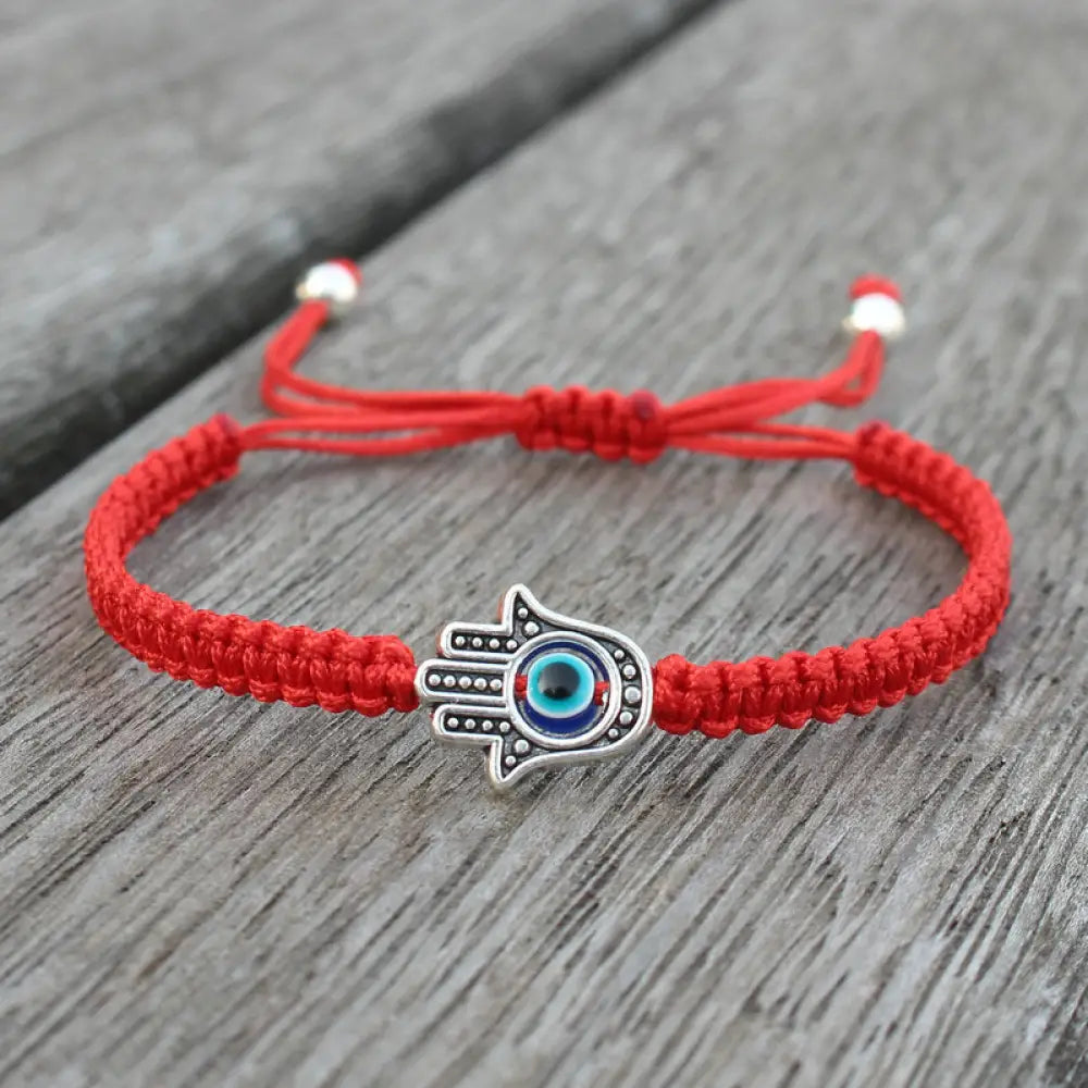 Buddha Stones Handmade Hamsa Symbol Protection Luck String Bracelet - BWOOOH - Red(Bracelet Size 16-24cm) - Bracelet