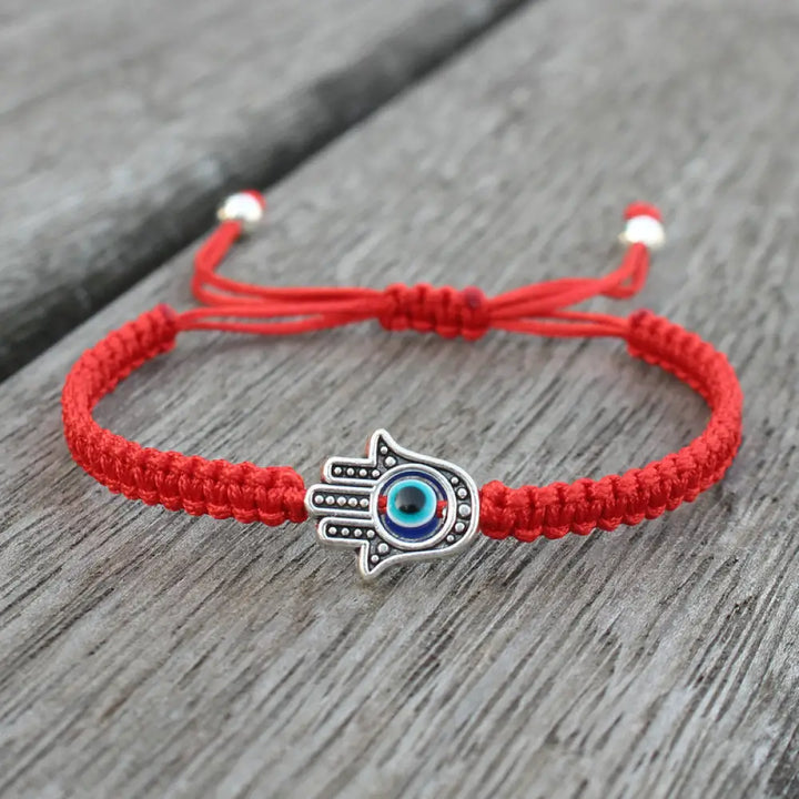 Buddha Stones Handmade Hamsa Symbol Protection Luck String Bracelet - BWOOOH - Red(Bracelet Size 16-24cm) - Bracelet