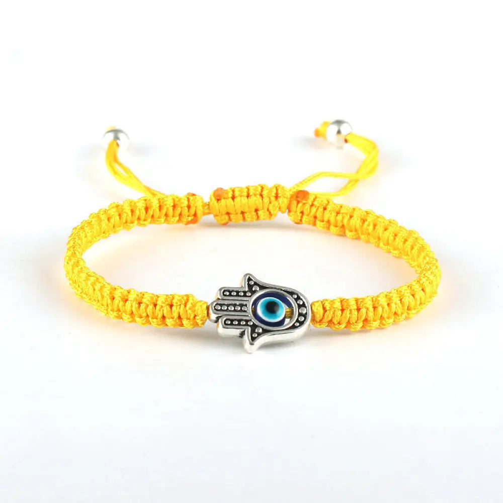 Buddha Stones Handmade Hamsa Symbol Protection Luck String Bracelet - BWOOOH - Yellow(Bracelet Size 16-24cm) - Bracelet