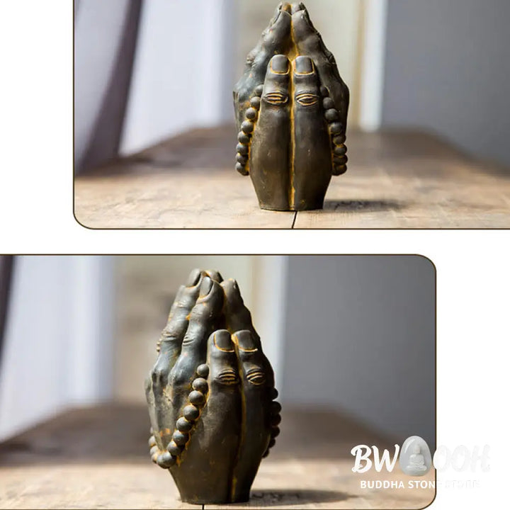 BWOOOH resin Buddha statue - Handmade Buddha Hand Namaste Iron P