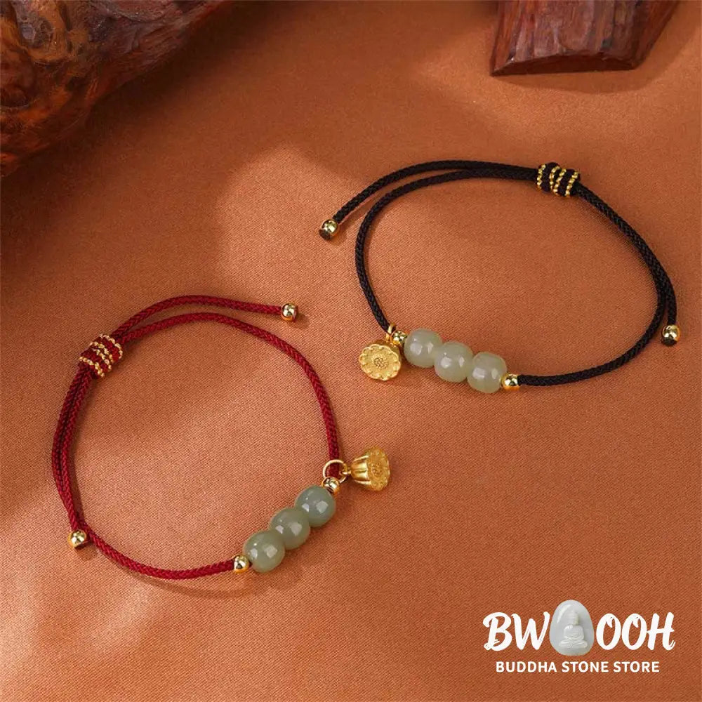 BWOOOH Handmade Hetian Jade Bead Lotus Pod Prosperity Luck Braided Bracelet | spiritual healing bracelet