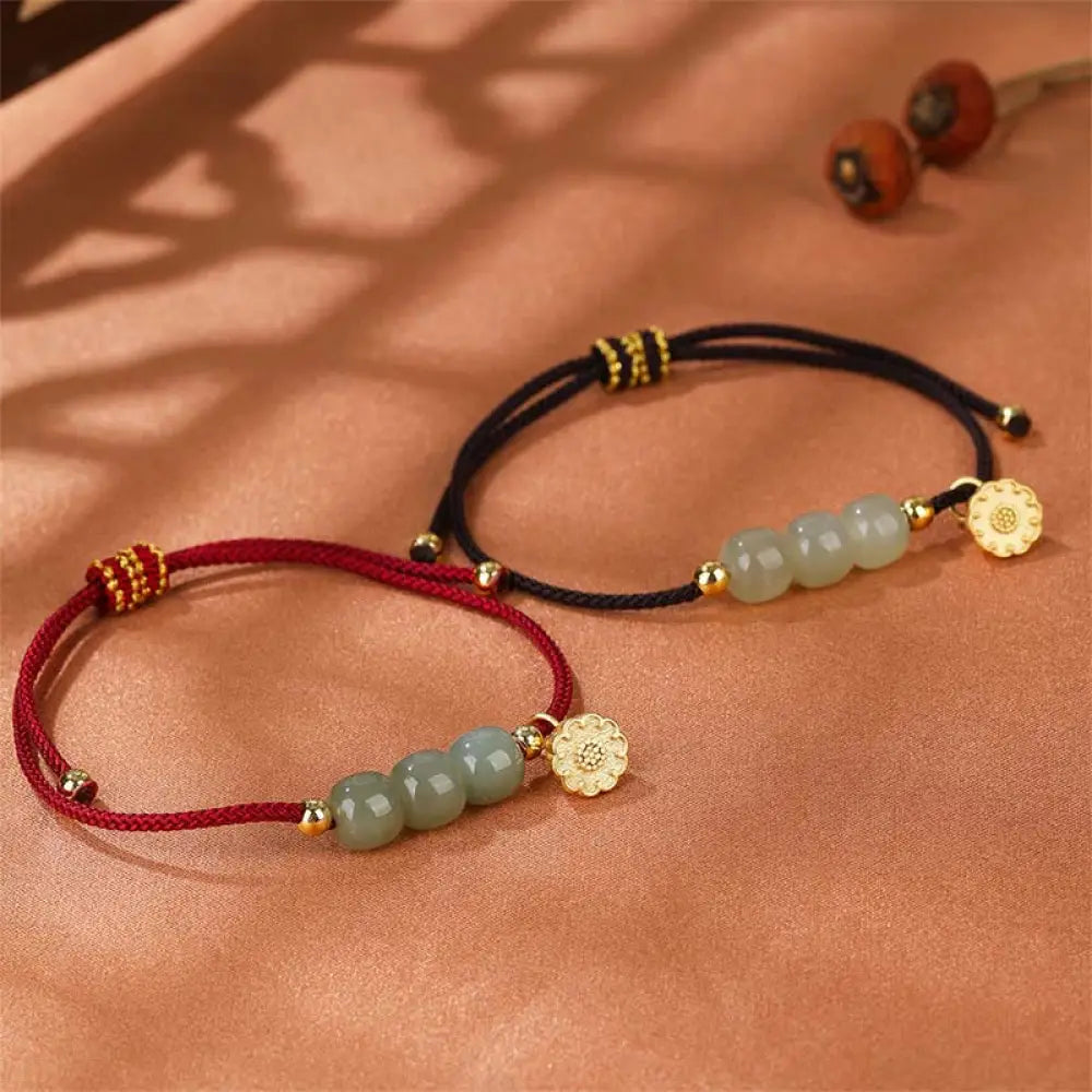 BWOOOH Handmade Hetian Jade Bead Lotus Pod Prosperity Luck Braided Bracelet | spiritual healing bracelet