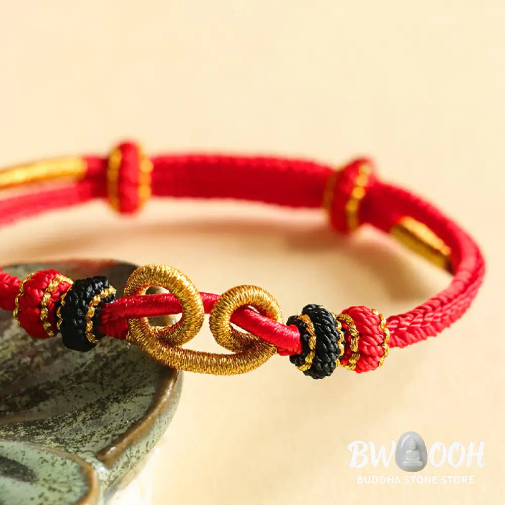 Buddha Stones Handmade Ingot Pattern Braided String Protection Bracelet - BWOOOH - Bracelet