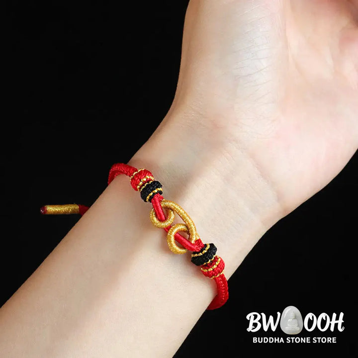 Buddha Stones Handmade Ingot Pattern Braided String Protection Bracelet - BWOOOH - Bracelet
