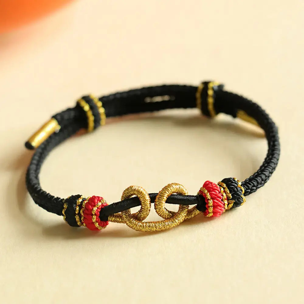 Buddha Stones Handmade Ingot Pattern Braided String Protection Bracelet - BWOOOH - Black Rope(Wrist Circumference: