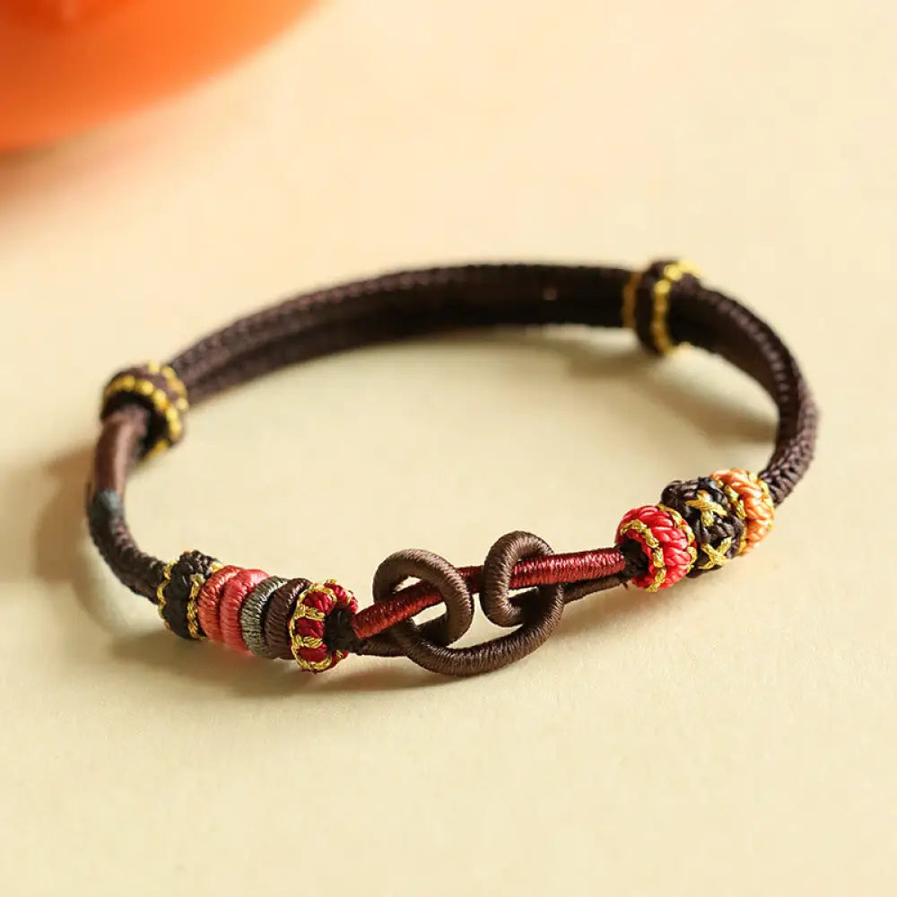 Buddha Stones Handmade Ingot Pattern Braided String Protection Bracelet - BWOOOH - Brown Rope(Wrist Circumference: