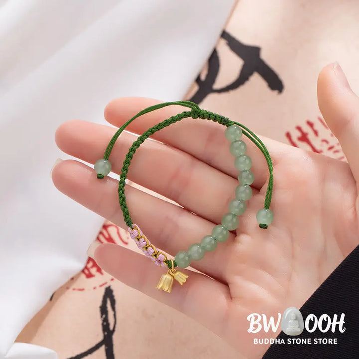 BWOOOH Handmade Jade Bead Lily of the Valley Charm Luck Braided Bracelet - Lily of the Valley - Bracelet