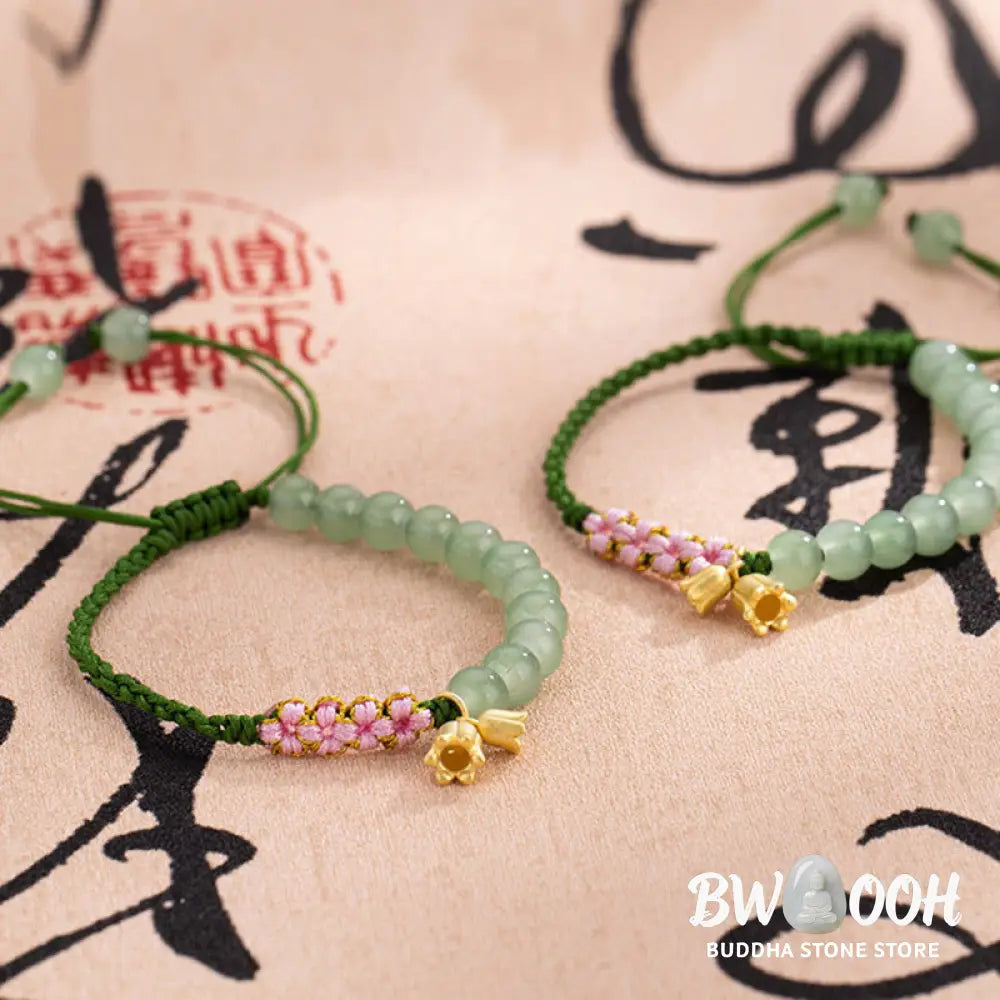BWOOOH Handmade Jade Bead Lily of the Valley Charm Luck Braided Bracelet - Lily of the Valley - Bracelet