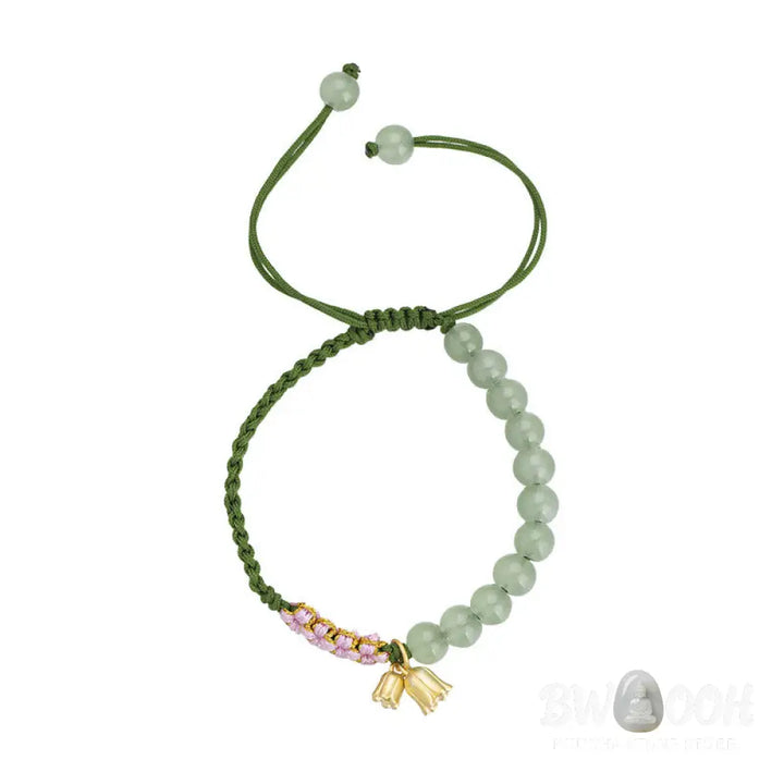BWOOOH Handmade Jade Bead Lily of the Valley Charm Luck Braided Bracelet - Lily of the Valley - Bracelet