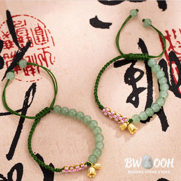 BWOOOH Handmade Jade Bead Lily of the Valley Charm Luck Braided Bracelet - Lily of the Valley - Bracelet