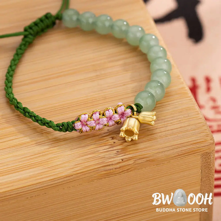 BWOOOH Handmade Jade Bead Lily of the Valley Charm Luck Braided Bracelet - Lily of the Valley - Bracelet