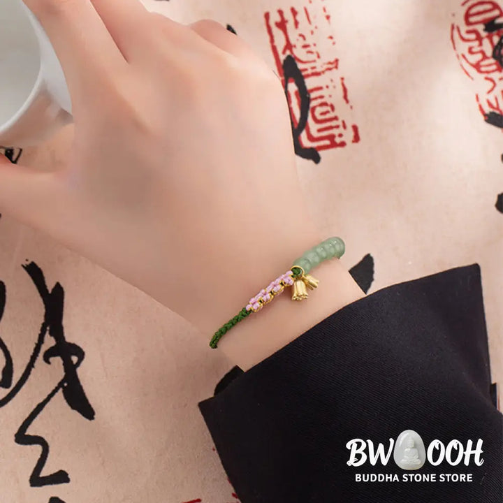 BWOOOH Handmade Jade Bead Lily of the Valley Charm Luck Braided Bracelet - Lily of the Valley - Bracelet
