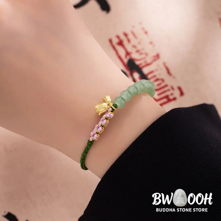 BWOOOH Handmade Jade Bead Lily of the Valley Charm Luck Braided Bracelet - Lily of the Valley - Bracelet