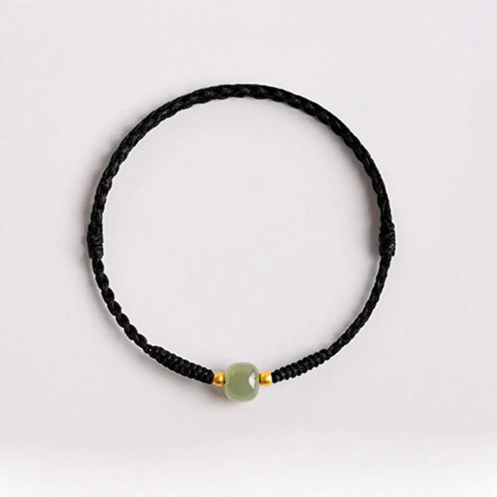 Buddha Stones Handmade Jade Lucky Bead Prosperity Braided Bracelet - BWOOOH - Black(Wrist Circumference 14-20cm)