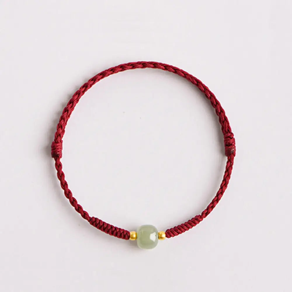 Buddha Stones Handmade Jade Lucky Bead Prosperity Braided Bracelet - BWOOOH - Dark Red(Wrist Circumference 14-20cm)