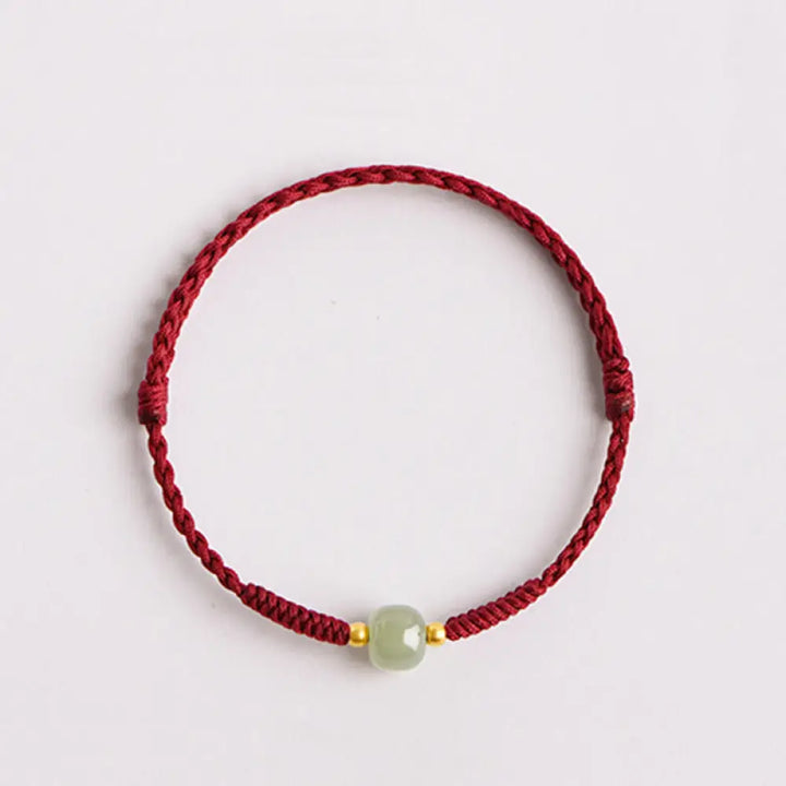 Buddha Stones Handmade Jade Lucky Bead Prosperity Braided Bracelet - BWOOOH - Dark Red(Wrist Circumference 14-20cm)