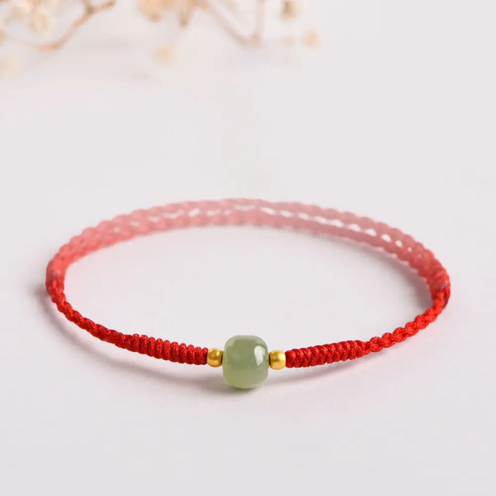 Buddha Stones Handmade Jade Lucky Bead Prosperity Braided Bracelet - BWOOOH - Red(Wrist Circumference 14-20cm)