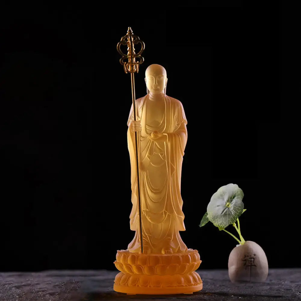 BWOOOH Handmade Ksitigarbha Bodhisattva Figurine Liuli Crystal Art Piece Serenity Statue Home Decoration