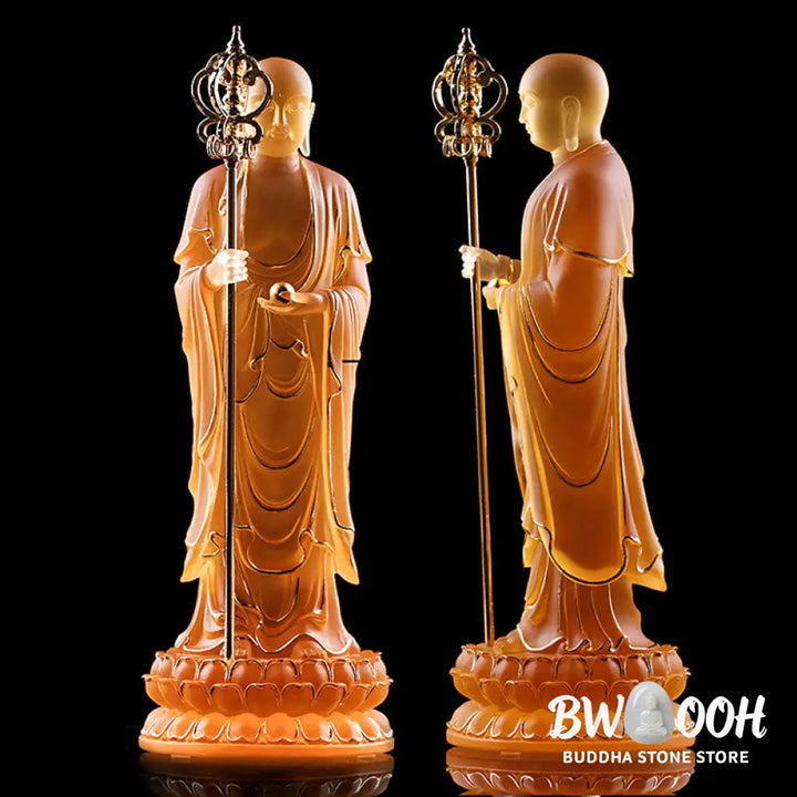 BWOOOH Handmade Ksitigarbha Bodhisattva Figurine Liuli Crystal Art Piece Serenity Statue Home Decoration