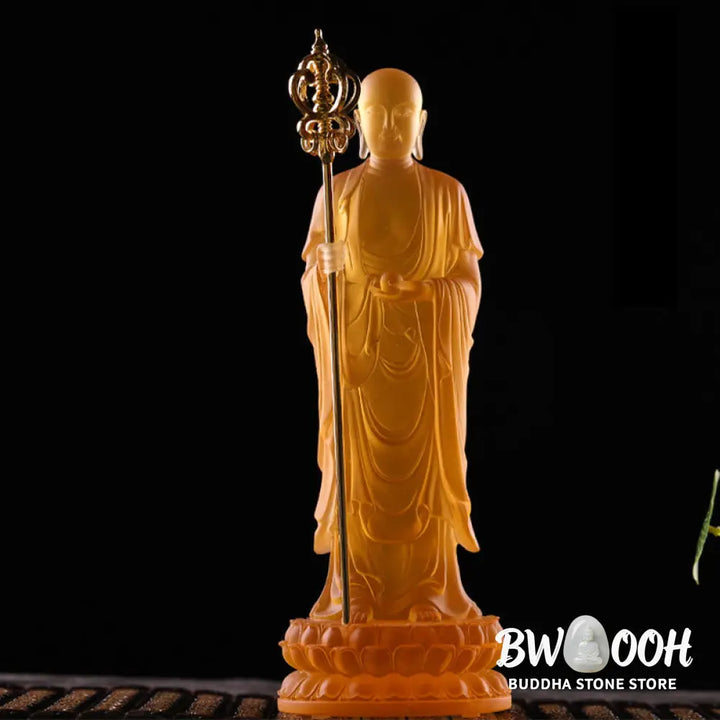 BWOOOH Handmade Ksitigarbha Bodhisattva Figurine Liuli Crystal Art Piece Serenity Statue Home Decoration