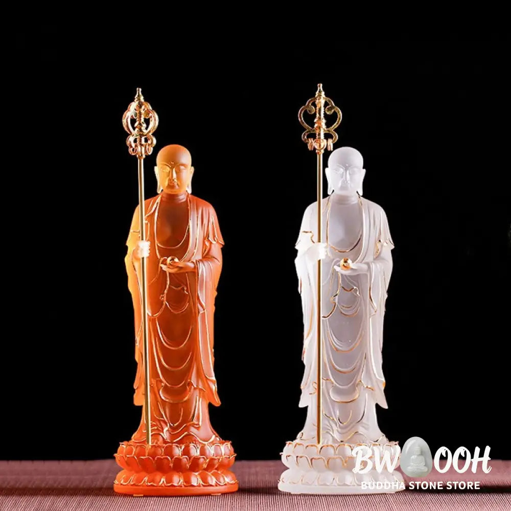 BWOOOH Handmade Ksitigarbha Bodhisattva Figurine Liuli Crystal Art Piece Serenity Statue Home Decoration