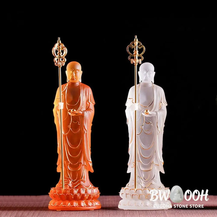 BWOOOH Handmade Ksitigarbha Bodhisattva Figurine Liuli Crystal Art Piece Serenity Statue Home Decoration