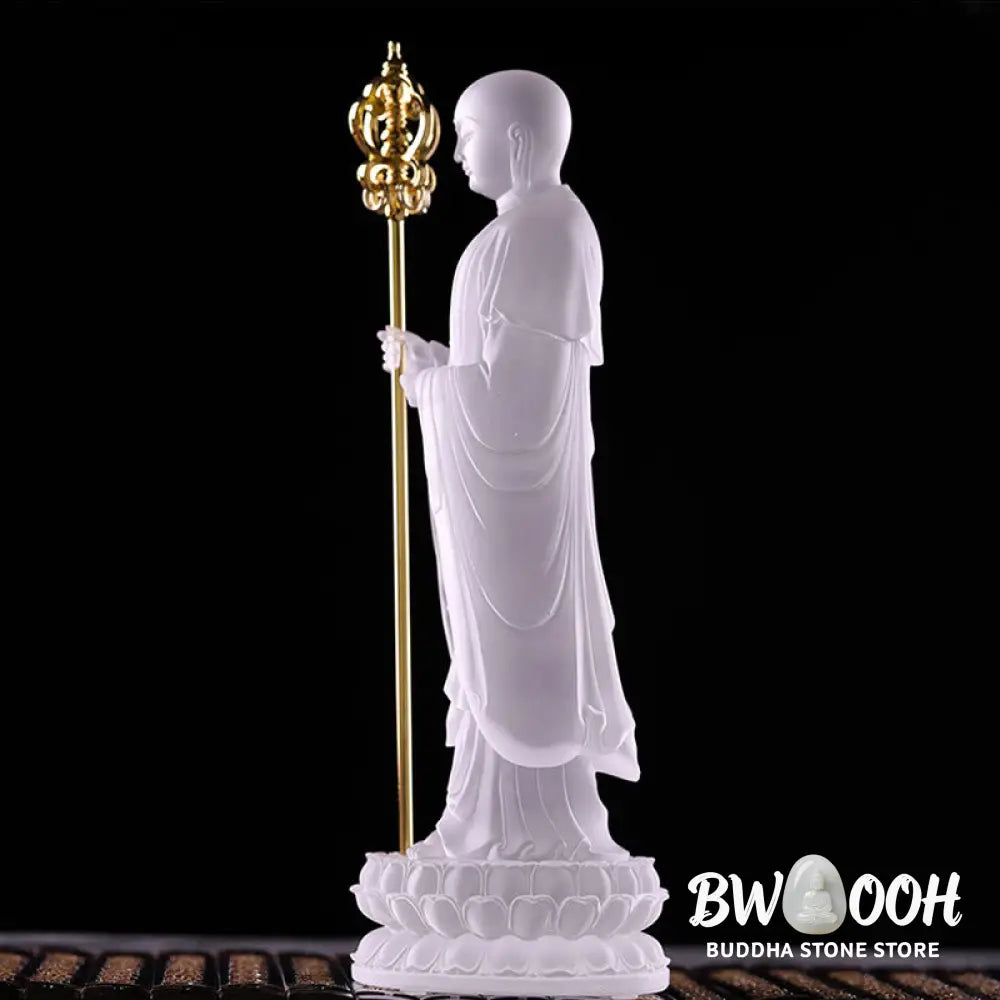 BWOOOH Handmade Ksitigarbha Bodhisattva Figurine Liuli Crystal Art Piece Serenity Statue Home Decoration