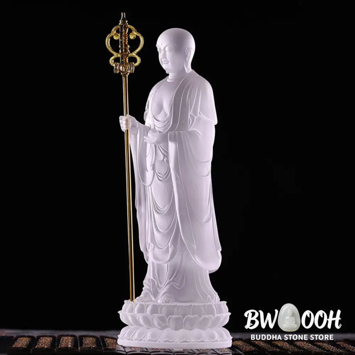BWOOOH Handmade Ksitigarbha Bodhisattva Figurine Liuli Crystal Art Piece Serenity Statue Home Decoration