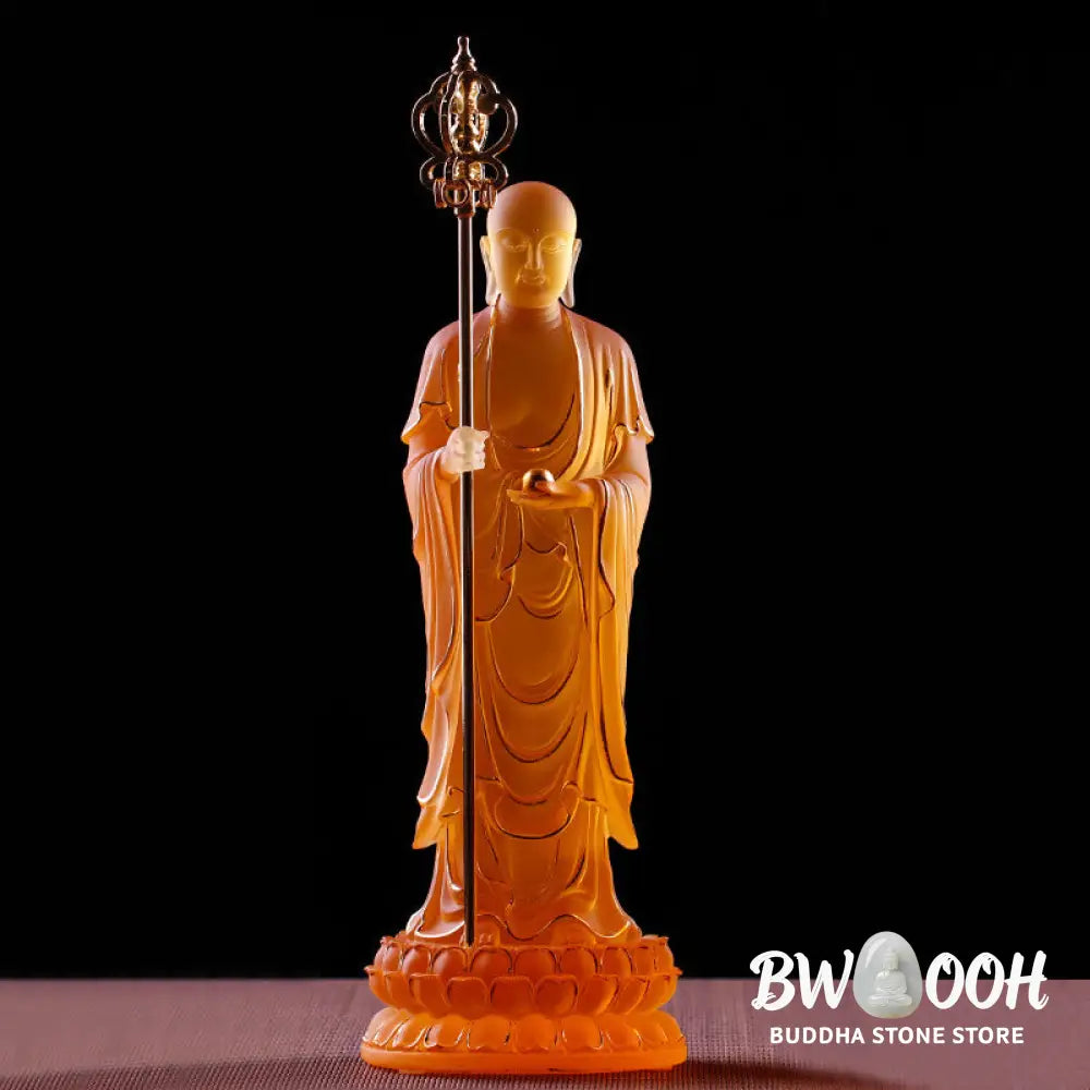 BWOOOH Handmade Ksitigarbha Bodhisattva Figurine Liuli Crystal Art Piece Serenity Statue Home Decoration
