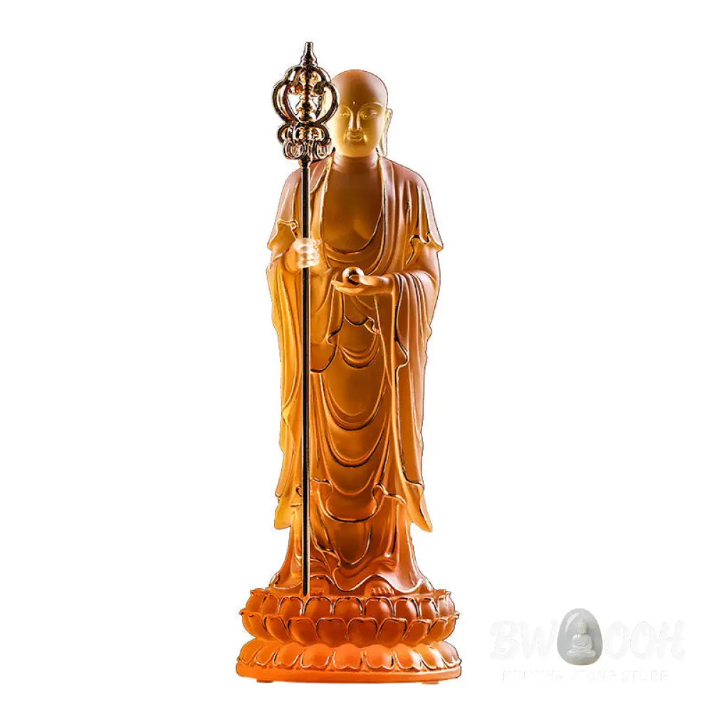 BWOOOH Handmade Ksitigarbha Bodhisattva Figurine Liuli Crystal Art Piece Serenity Statue Home Decoration