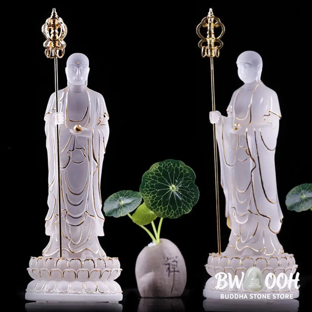 BWOOOH Handmade Ksitigarbha Bodhisattva Figurine Liuli Crystal Art Piece Serenity Statue Home Decoration
