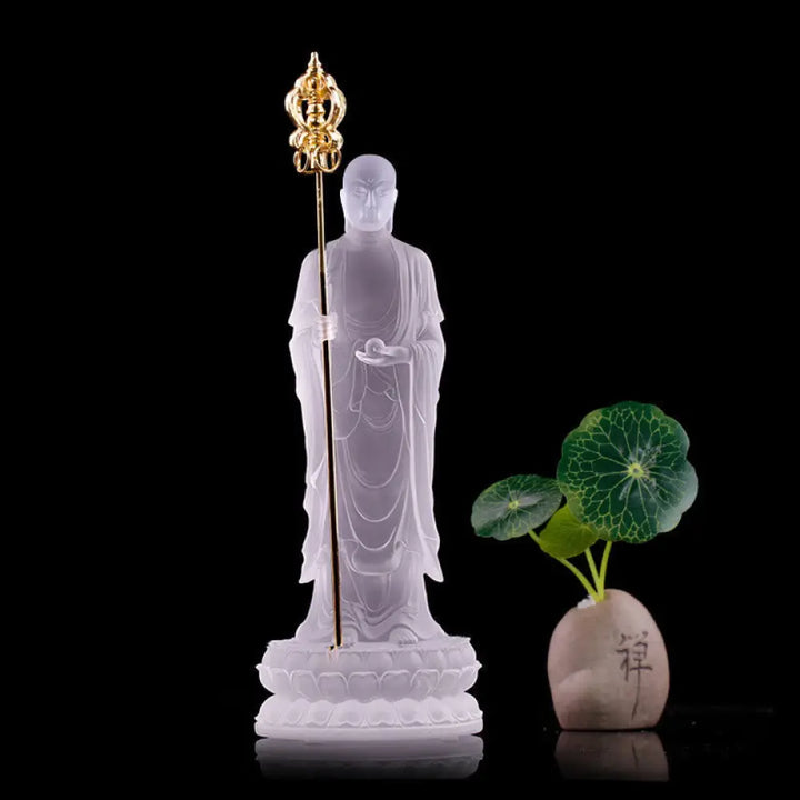 BWOOOH Handmade Ksitigarbha Bodhisattva Figurine Liuli Crystal Art Piece Serenity Statue Home Decoration