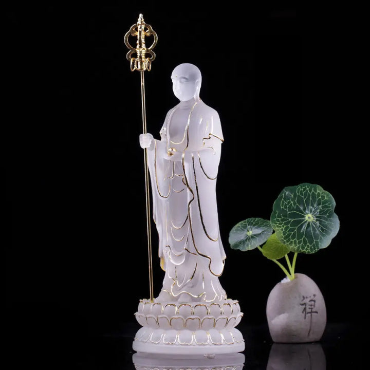 BWOOOH Handmade Ksitigarbha Bodhisattva Figurine Liuli Crystal Art Piece Serenity Statue Home Decoration