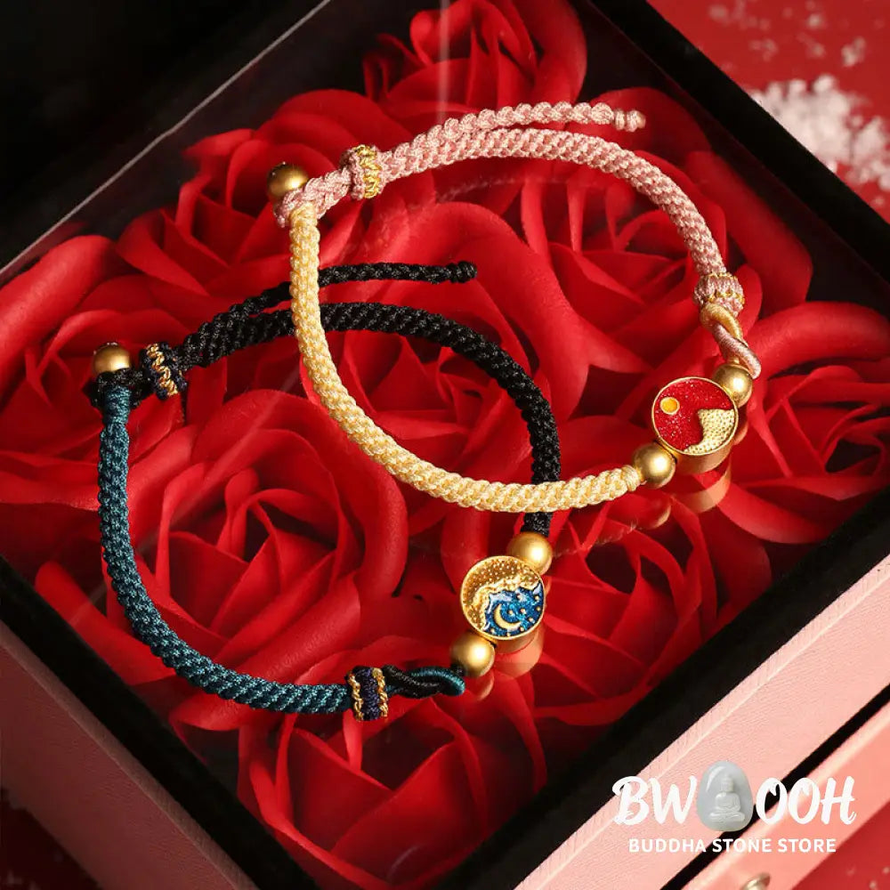 Buddha Stones Handmade Mountain and Sea Engraved Luck Two-Color String Couple Bracelet - BWOOOH - Bracelet