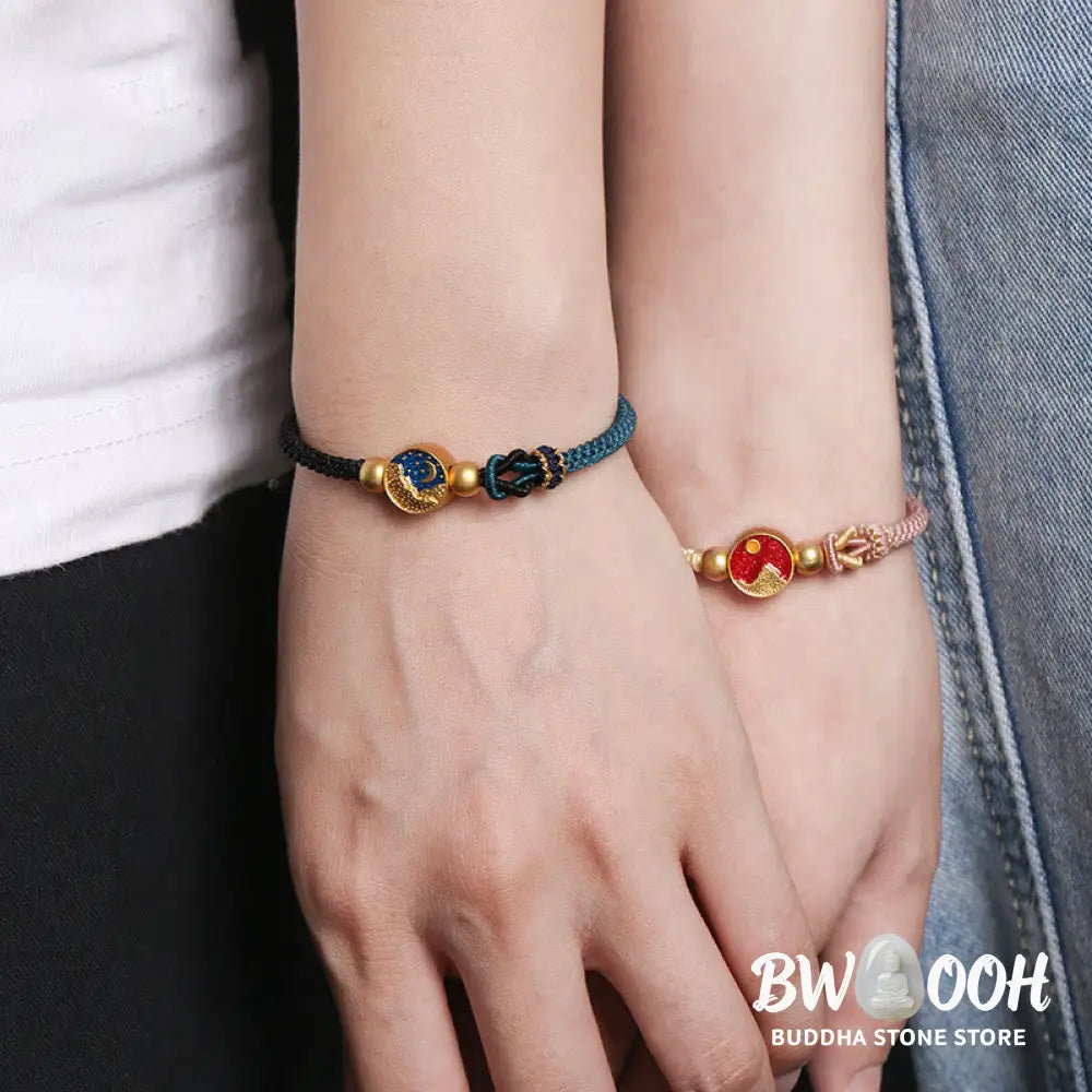 Buddha Stones Handmade Mountain and Sea Engraved Luck Two-Color String Couple Bracelet - BWOOOH - Bracelet