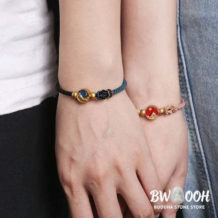 Buddha Stones Handmade Mountain and Sea Engraved Luck Two-Color String Couple Bracelet - BWOOOH - Bracelet