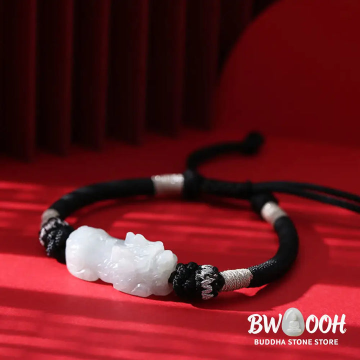 Buddha Stones Handmade Natural Jade PiXiu Luck Prosperity Braided String Bracelet - BWOOOH - 14-26cm - Bracelet