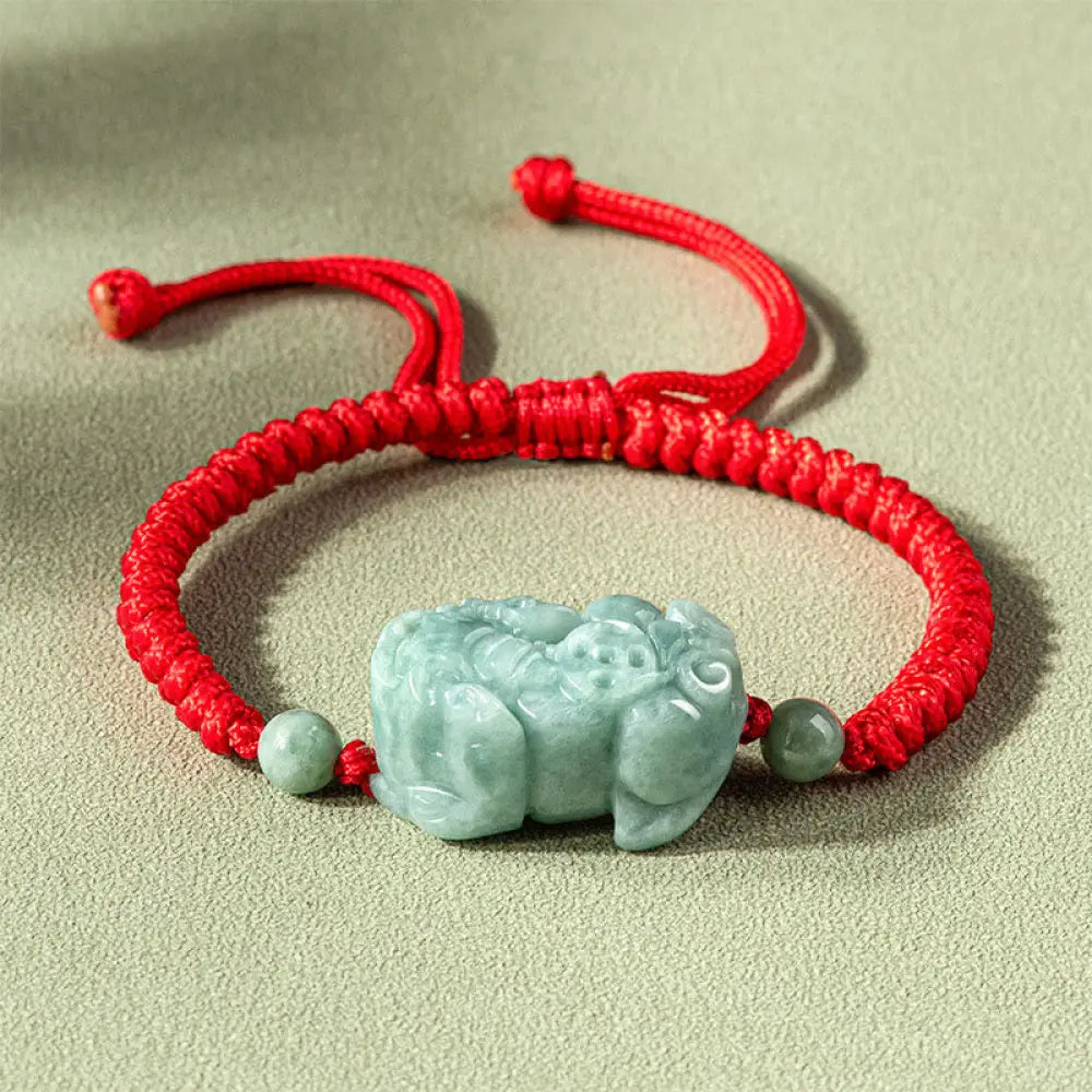 BWOOOH Handmade Natural Jade PiXiu Protection King Kong Knot Braided String Bracelet - Jade PiXiu Red(Bracelet
