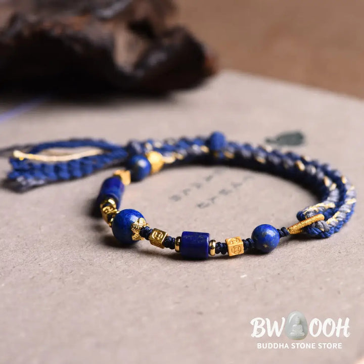 Buddha Stones Handmade Natural Lazurite Bead Positive Rope Bracelet - BWOOOH - Lazurite(Balance♥Serenity)(Wrist
