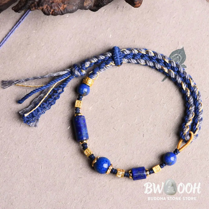 Buddha Stones Handmade Natural Lazurite Bead Positive Rope Bracelet - BWOOOH - Lazurite(Balance♥Serenity)(Wrist