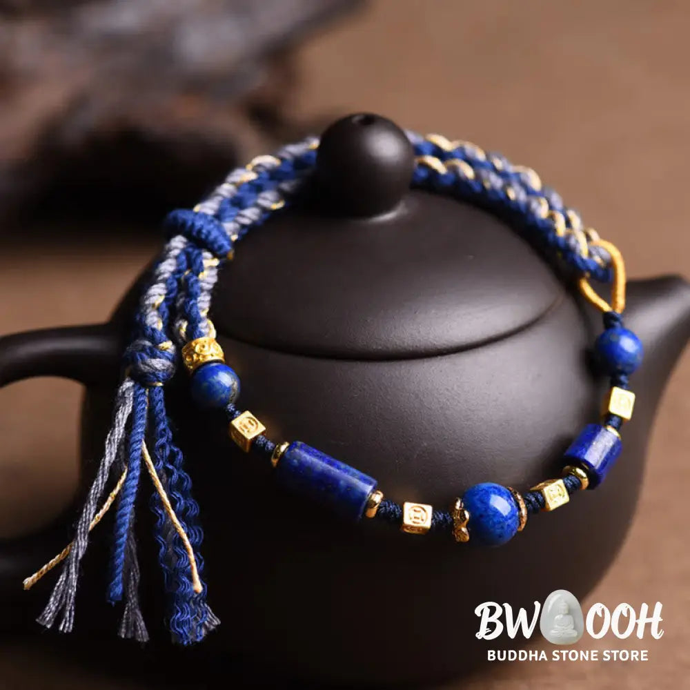 Buddha Stones Handmade Natural Lazurite Bead Positive Rope Bracelet - BWOOOH - Lazurite(Balance♥Serenity)(Wrist