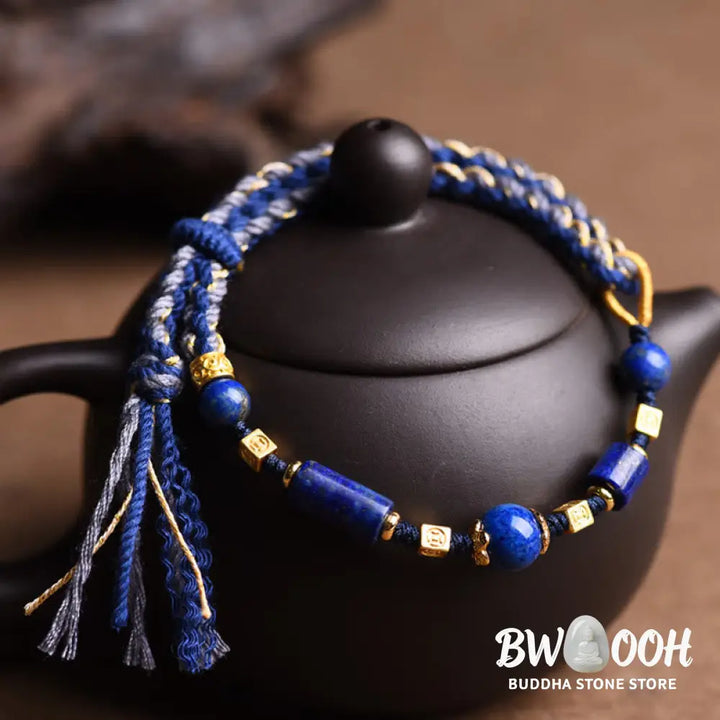 Buddha Stones Handmade Natural Lazurite Bead Positive Rope Bracelet - BWOOOH - Lazurite(Balance♥Serenity)(Wrist