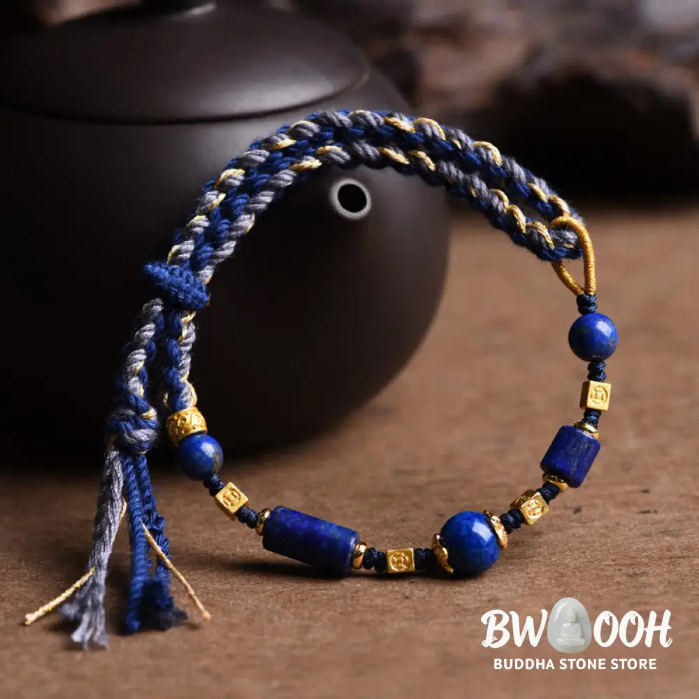 Buddha Stones Handmade Natural Lazurite Bead Positive Rope Bracelet - BWOOOH - Lazurite(Balance♥Serenity)(Wrist